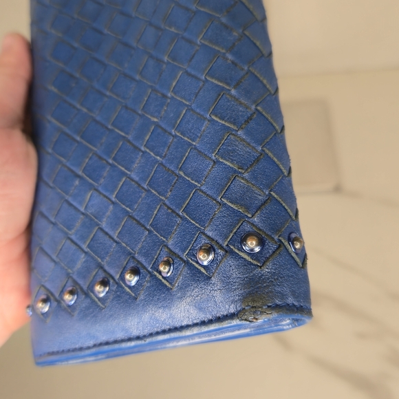Bottega Veneta Intrecciato Studded Blue Leather Long Wallet with Box and Dustbag - Picture 9 of 15